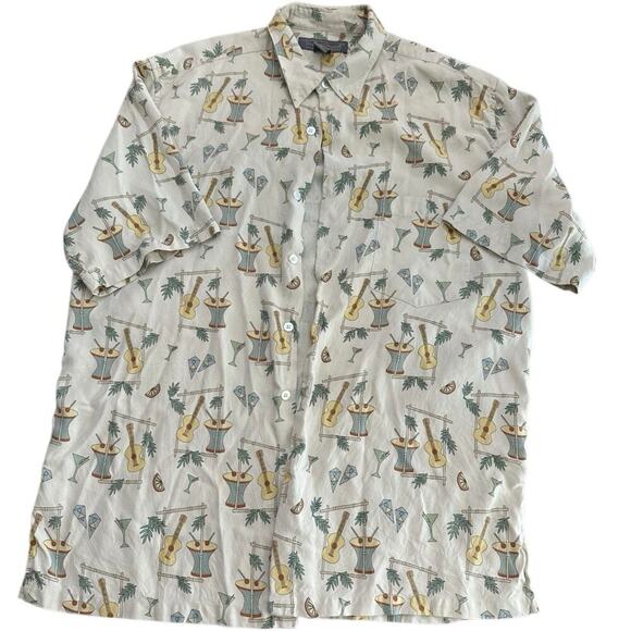 Tori Richard Men's Multicolor Silk Guitar Drum Martini Button Up Shirt Size XL - Picture 1 of 5